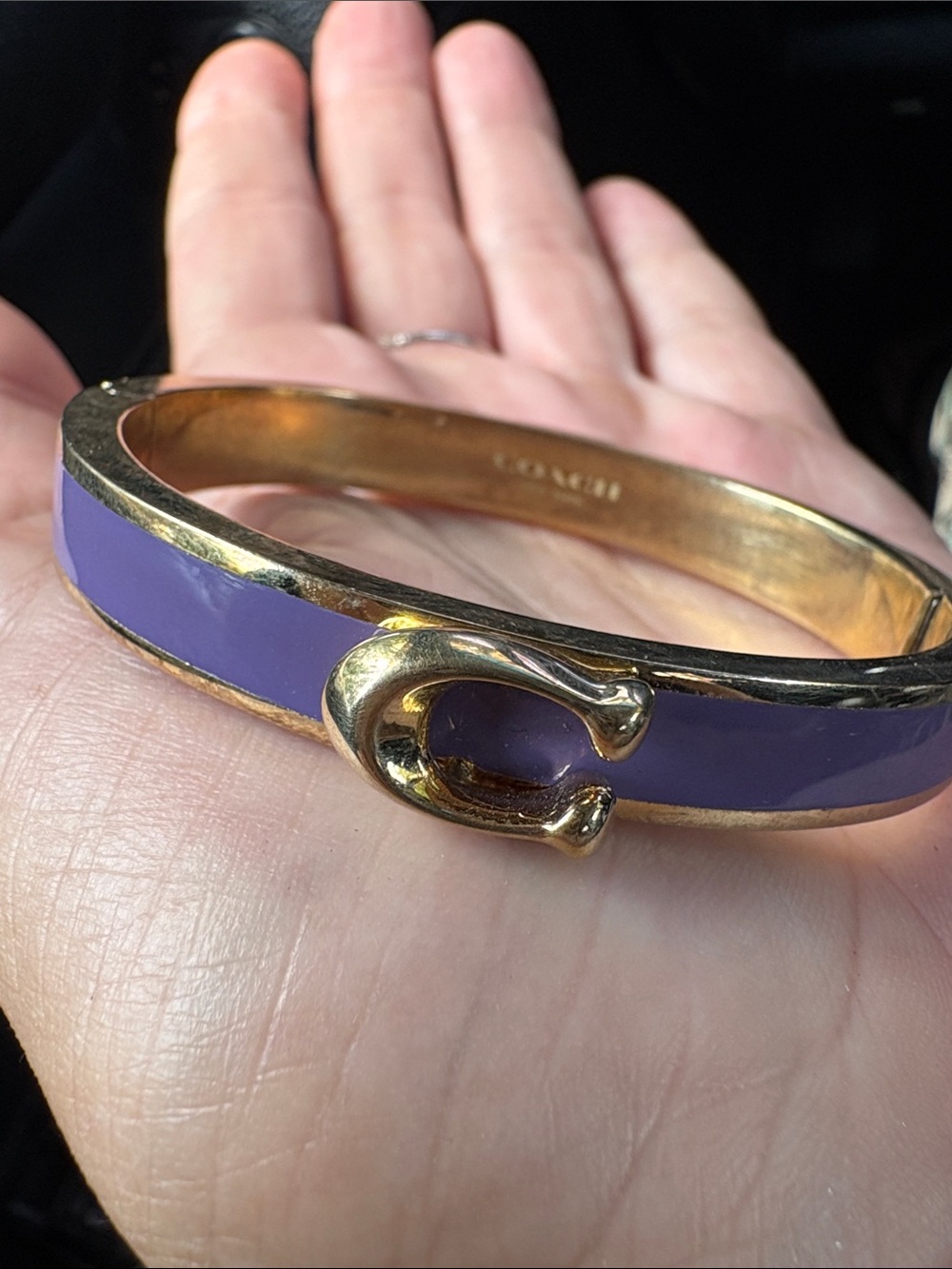 Coach Gold-Tone Purple Enamel 'C' Logo Hinged Bangle
